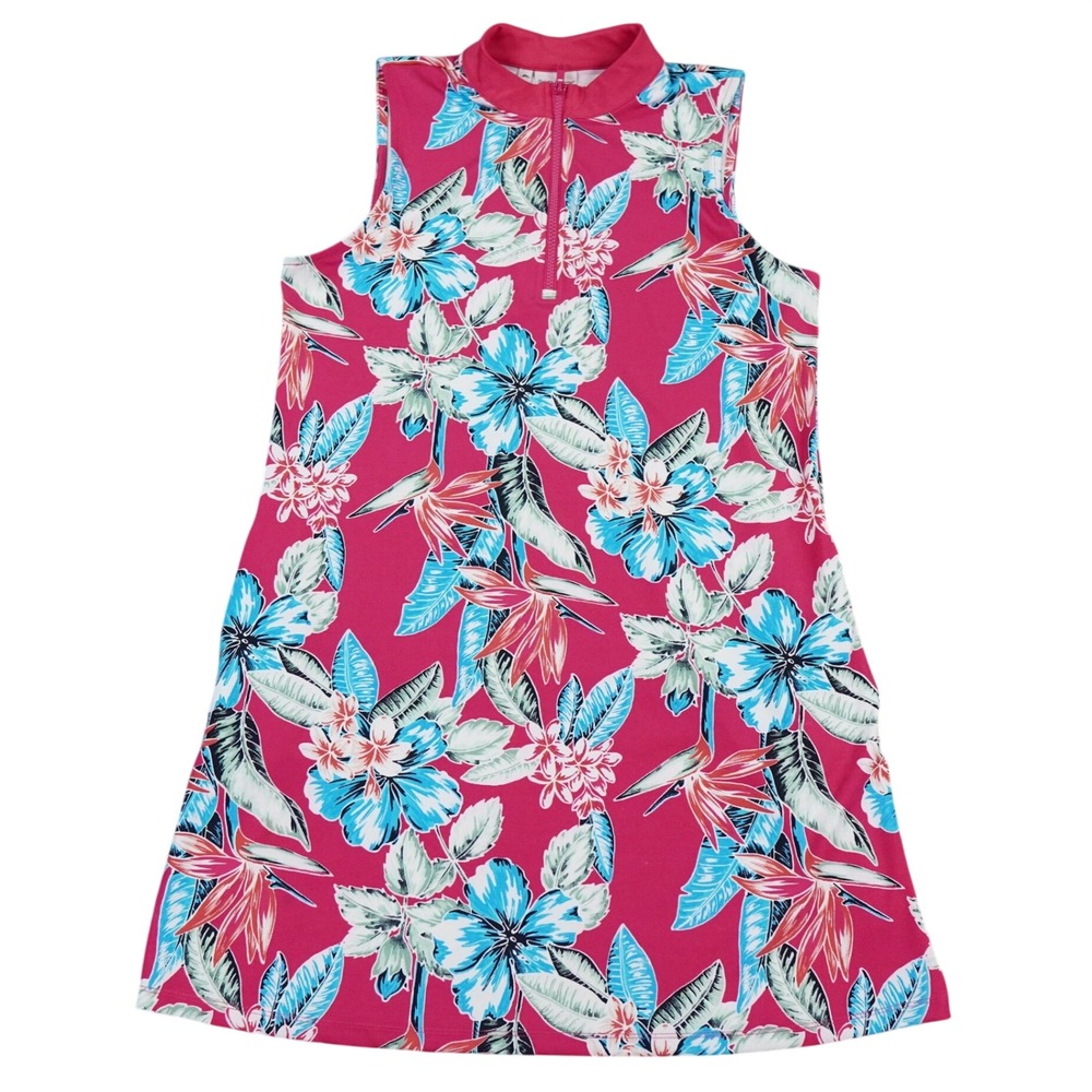 Tommy Bahama Golf Dress Womens L Pink Floral Tropical Sleeveless Pockets Outdoor